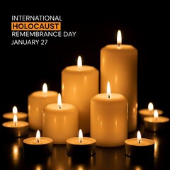 International holocaust remembrance day candles lit in darkness symbolizing hope