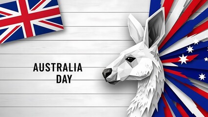 Australia day kangaroo head with british and australian flags on wood