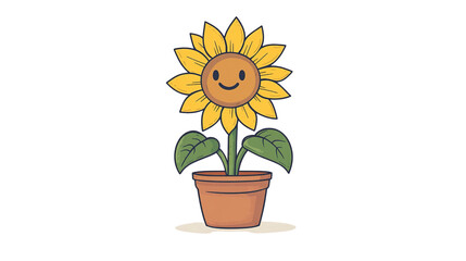 Obraz premium Sunflower in a Pot: A cheerful sunflower, with a happy face, thrives in a brown pot, radiating warmth and joy with its bright yellow petals.