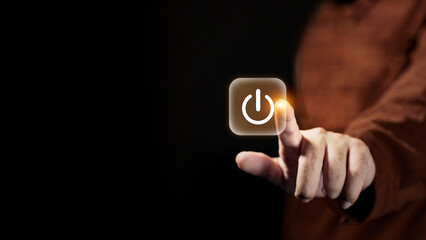 Power Button Activation and Technology Start Concept on Dark Background
