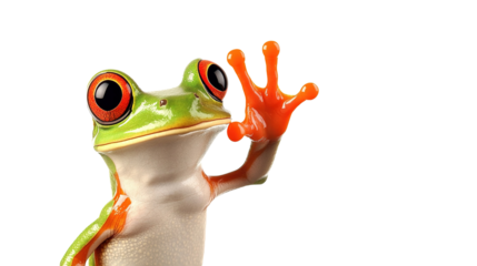  Playful Pose of Frog: A vibrant frog with vivid colors extends a welcoming gesture, showcasing its eye-catching design, bringing joy.