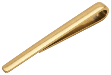 Classic gold metal tie clip accessory for formal business suit isolated on a transparent background