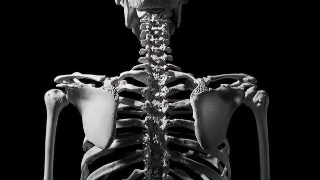 Detailed look at human skeletal structure highlighting the spine and shoulder bones in high definition