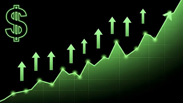 Increasing financial growth and profit chart with green arrows and dollar sign - Powered by Adobe
