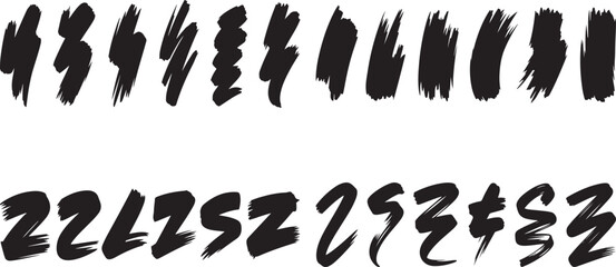 Handwritten brush stroke alphabet and numbers set in black color