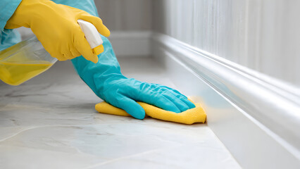 Deep cleaning service targeting bathroom baseboards for complete sanitation and hygiene