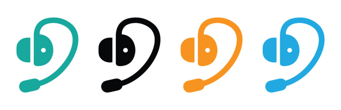 Vibrant headset icons in four colors for customer support. Ear vector icon, hearing symbol. Simple, flat design for web or mobile app, Hearing aid set provides accessible audio solutions today. - Powered by Adobe