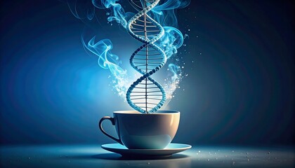 DNA Strand Emerging from a Teacup in Blue Light