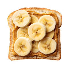 Peanut Butter Toast with Banana Slices on Black Background Closeup