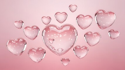 A collection of floating pink glass hearts on a soft gradient background