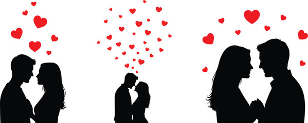 Happy Valentine&rsquo;s Day Romantic Couple Love Silhouette Valentine Illustration Couple in Love