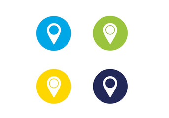 A set of four colorful location pin icons in circles