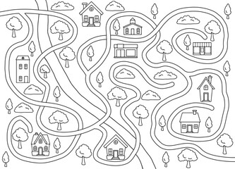 Fototapeta premium City maze graphic black white sketch illustration vector 
