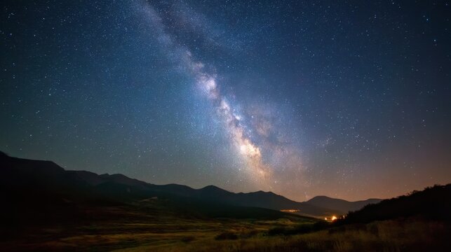 Breathtaking milky way over mountain landscape at night.