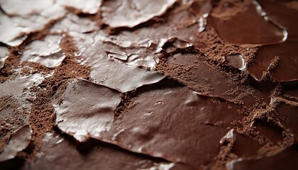 Extreme ultra-macro hyper-realistic close-up of chocolate surface
revealing small cracks, powdery texture, and expressive composition with rich natural tones