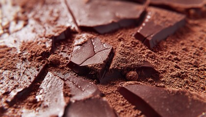 Extreme ultra-macro hyper-realistic close-up of chocolate surface
revealing small cracks, powdery texture, and expressive composition with rich natural tones