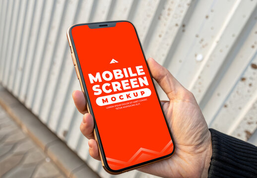 Handheld Mobile Screen Mockup in Portrait Orientation for App and UI Display