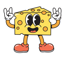 Happy Cartoon Cheese Character Showing Rock Sign
