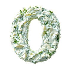 Top view of a 3D letter O made of tzatziki dip isolated on a white transparent background