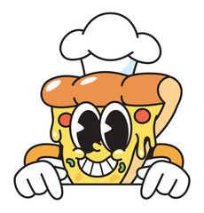 Pizza Chef Cartoon Mascot Pointing Down