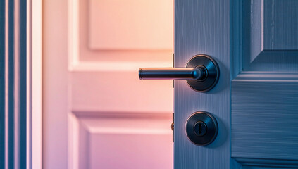 Close-up of Blue Door with Silver Handle and Lock