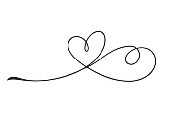 Black heart shape line art on with swirl