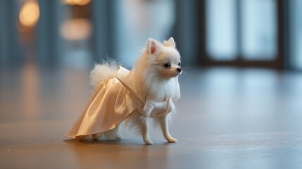 White fashion dog portrait in luxury studio, white fashion dog portrait with clean editorial style, white fashion dog portrait for premium branding