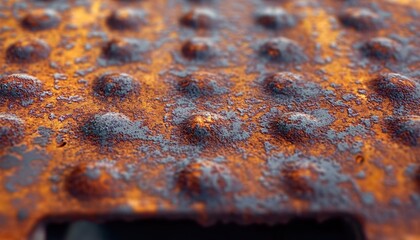 Extreme ultra-macro hyper-realistic close-up of a rusted metal surface
revealing micro pits, scratches, and realistic reflective textures with expressive composition