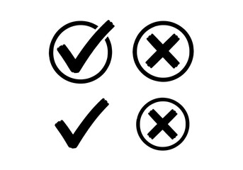 Checkmark and cross symbols in circle and outside for approval and rejection