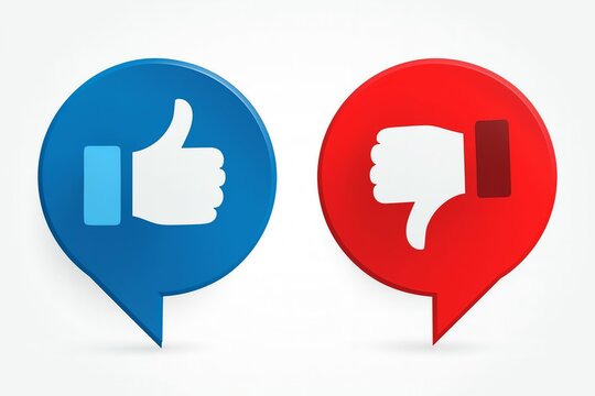 Thumbs up and thumbs down icons in blue and red speech bubbles - Powered by Adobe