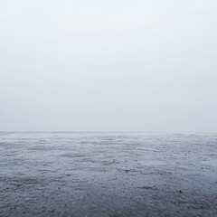 Wet ground meets a hazy, white sky, soft focus, desolate landscape