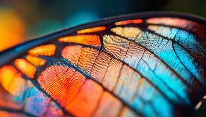 Ultra-macro hyper-realistic close-up of a butterfly wing, revealing intricate micro scales, delicate veins, and vibrant color textures, emphasizing expressive angle, composition