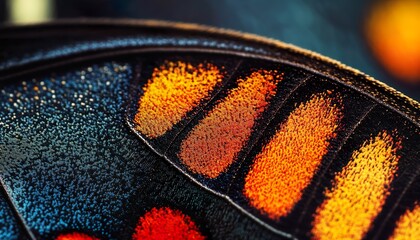 Ultra-macro hyper-realistic close-up of a butterfly wing, revealing intricate micro scales, delicate veins, and vibrant color textures, emphasizing expressive angle, composition