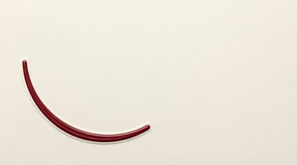 A single curved maroon line with a white outline against a plain cream background abstract and minimalist design element top view with graphic