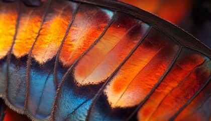 Ultra-macro hyper-realistic close-up of a butterfly wing, revealing intricate micro scales, delicate veins, and vibrant color textures, emphasizing expressive angle, composition