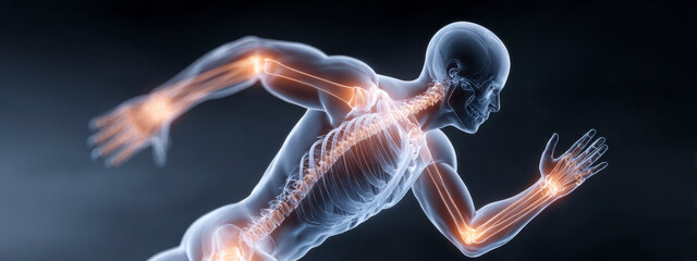 Anatomical Runner shows the anatomy of a person running with joints glowing