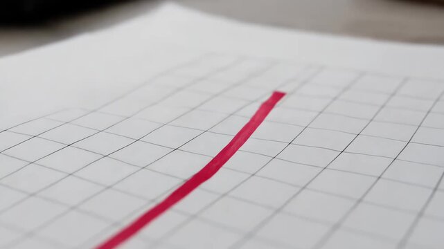 Drawing a graph on paper with a red line showing data over time in a simple layout