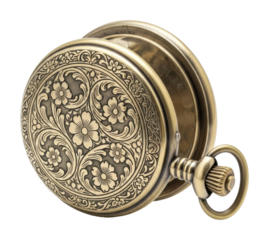 Elegant vintage pocket watch antique style decorative design isolated on transparent background