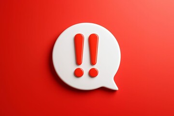 Warning sign in speech bubble on red background