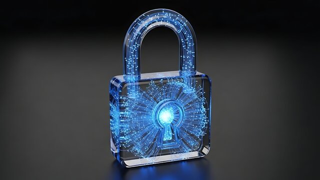 Digital lock and key icon symbolizing secure online data protection and network safety in a futuristic cyber security concept - Powered by Adobe