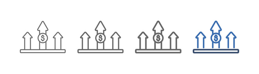 
outline icon set competitive advantage with three up arrows and money design