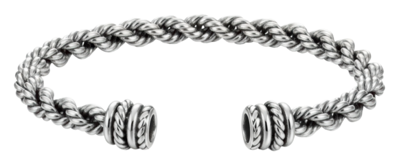 Unique silver twisted bracelet jewelry store product display urban isolated on transparent background