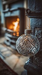 Vintage Glass Ornament: Warm Fireplace Glow for Cozy Holiday Decor