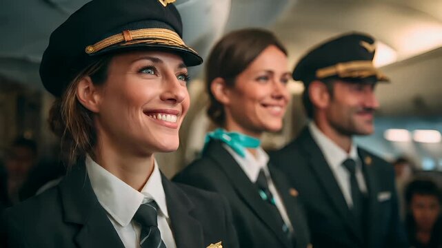 A closeup of a woman in a pilots uniform, with a focus on her face and upper body. She has a pleasant expression, with her eyes looking directly at the camera.
