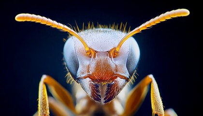 Ultra-macro hyper-realistic close-up of an ant antenna revealing tiny sensory hairs and subtle reflective surfaces, emphasizing expressive angle, composition, and natural color variations, with clean 