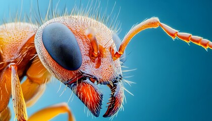 Ultra-macro hyper-realistic close-up of an ant antenna revealing tiny sensory hairs and subtle reflective surfaces, emphasizing expressive angle, composition, and natural color variations, with clean 