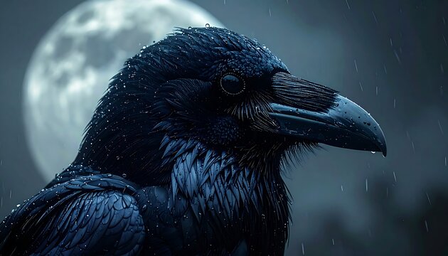 Mysterious Black Raven with Full Moon.