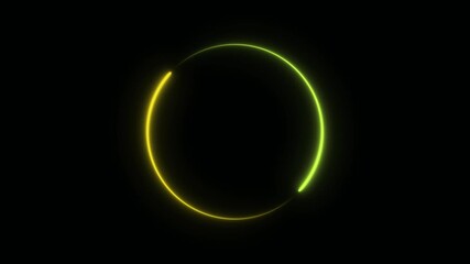 Bright neon circular line frame repetitive animation on black background. Neon light trail circle- Gradient neon circle frame loading icon animation. Cyan circle glow border concept blinking lines. - Powered by Adobe