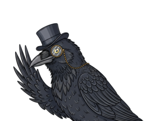 Steampunk raven with top hat and monocle whimsical digital unique isolated on transparent background
