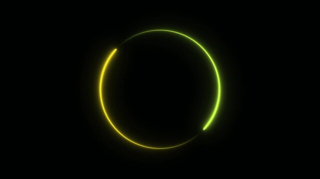 Bright neon circular line frame repetitive animation on black background. Neon light trail circle- Gradient neon circle frame loading icon animation. Cyan circle glow border concept blinking lines.